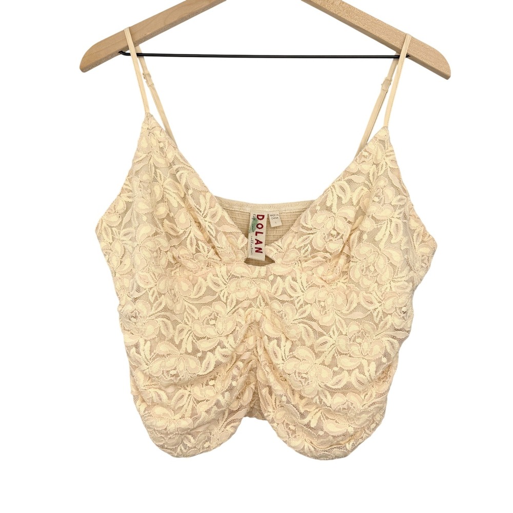 Athropologie Dolan Left Coast Cream Floral Lace Ruched Crop Cami Top Womens‎ L